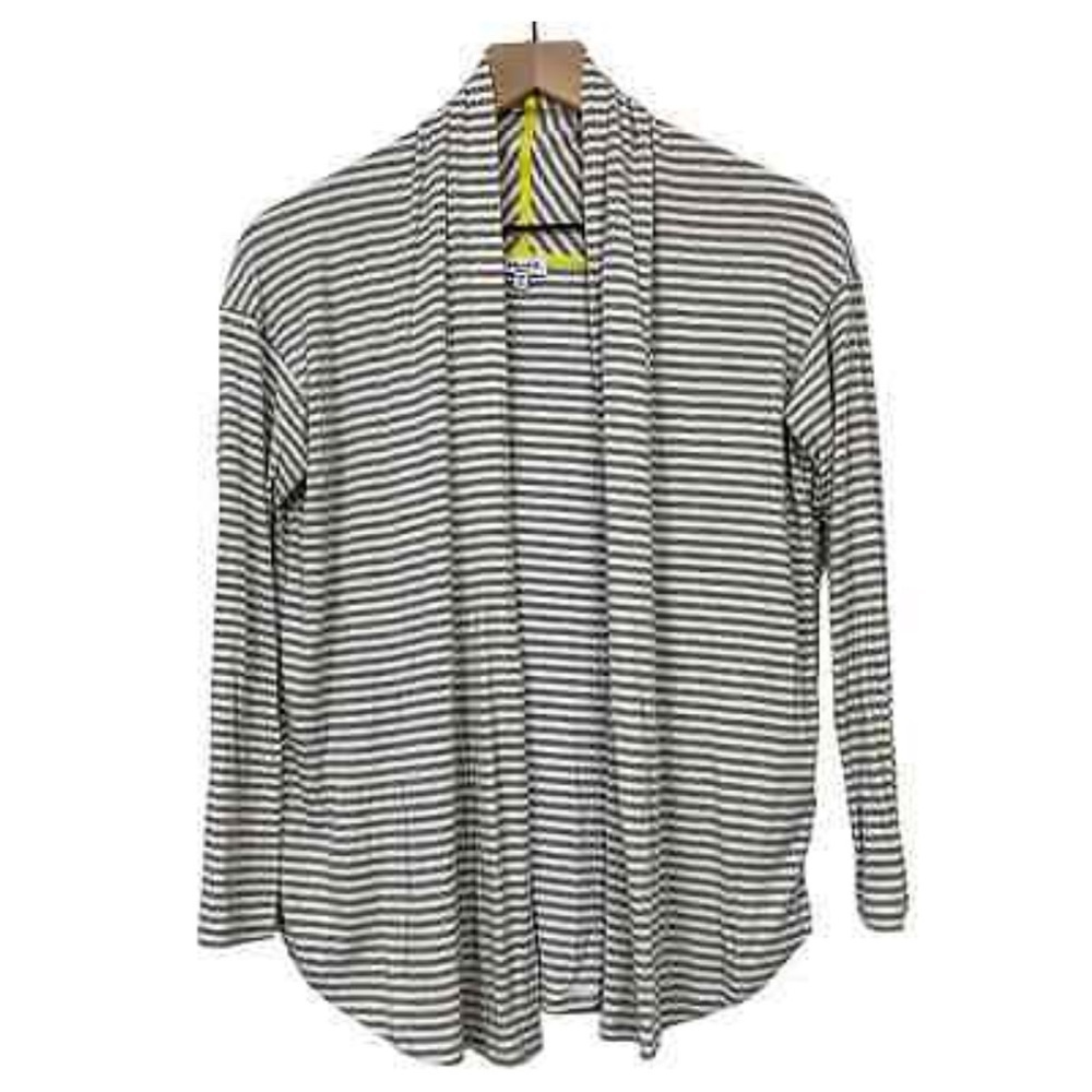 Splendid Cardigan Sweater Ribbed Draped Collar Open Front Striped Gray